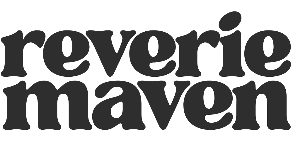 Dark charcoal Reverie Maven logo in bold retro serif typography on a black background